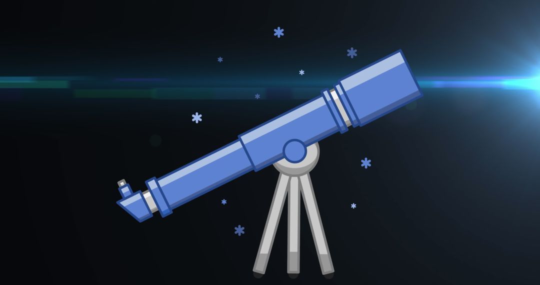 Telescope with Starry Background and Blue Light Beam in Space Theme