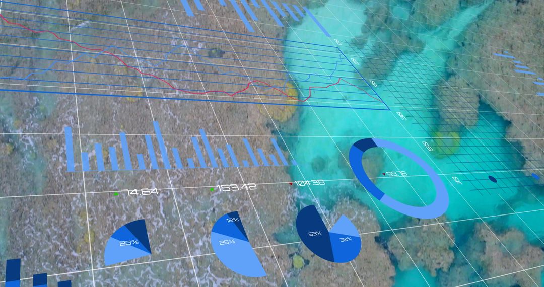 Futuristic Data Visualization Over Scenic Underwater Background