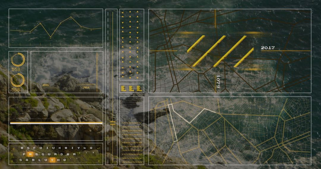 digital interface over ocean with data and graph visualizations - Free Images, Stock Photos and Pictures on Pikwizard.com
