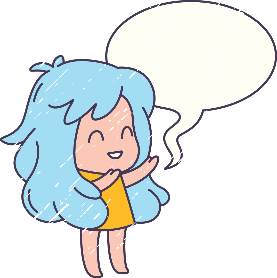 Cartoon Girl with Speech Bubble on Transparent Background