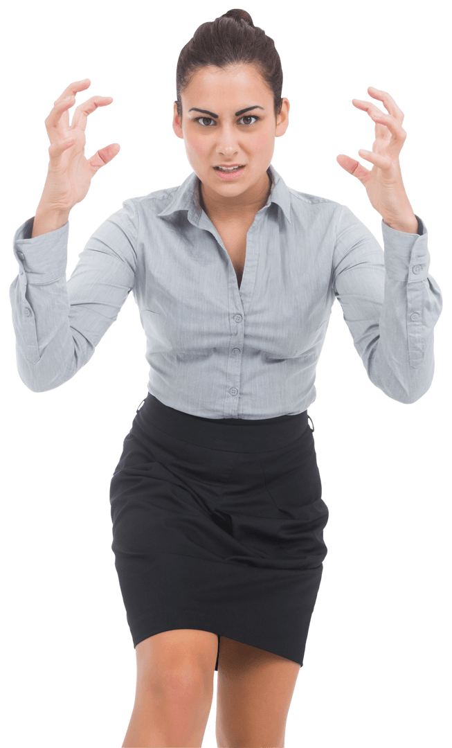 Stressed Caucasian Businesswoman Transparent Gesture Facing View