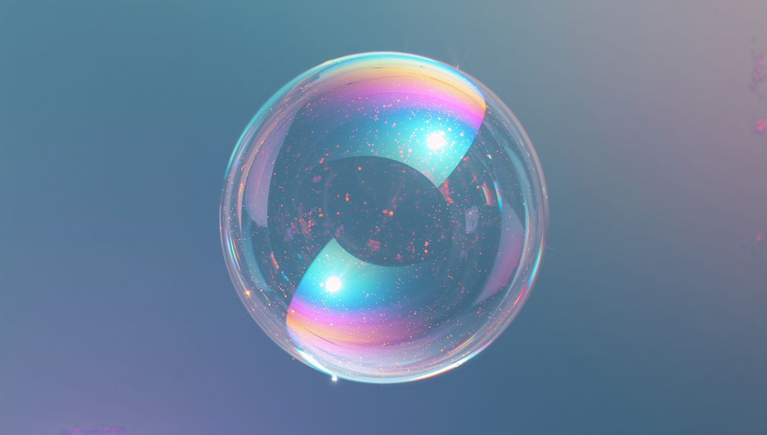 Iridescent Soap Bubble on Pastel Gradient Background