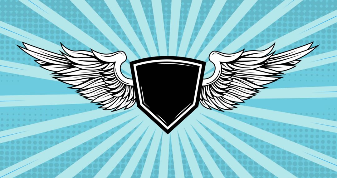 Winged Emblem With Copy Space on Radiant Blue Background