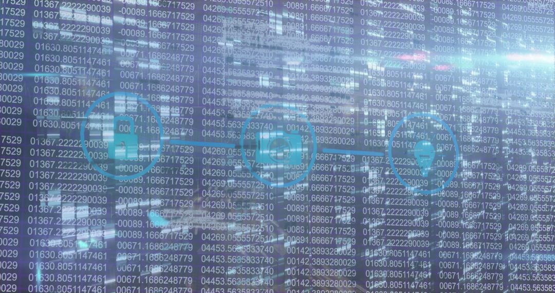 Digital Data Matrix with Network Connections and Futuristic Tech Icons