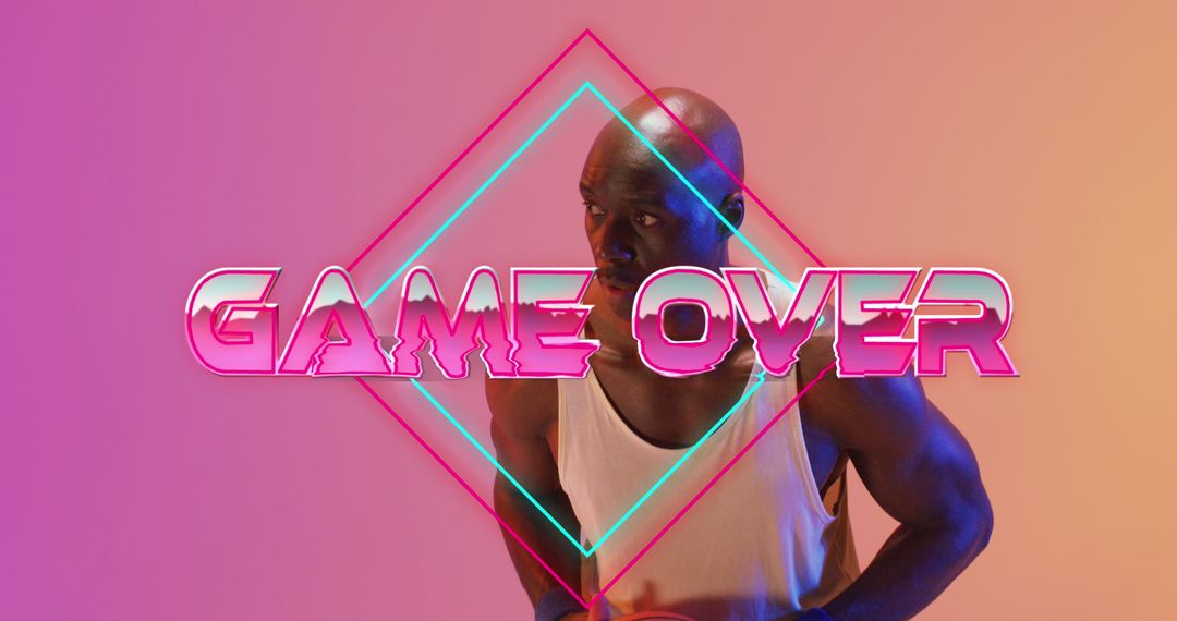 Neon Game Over Text Over Athlete Silhouette