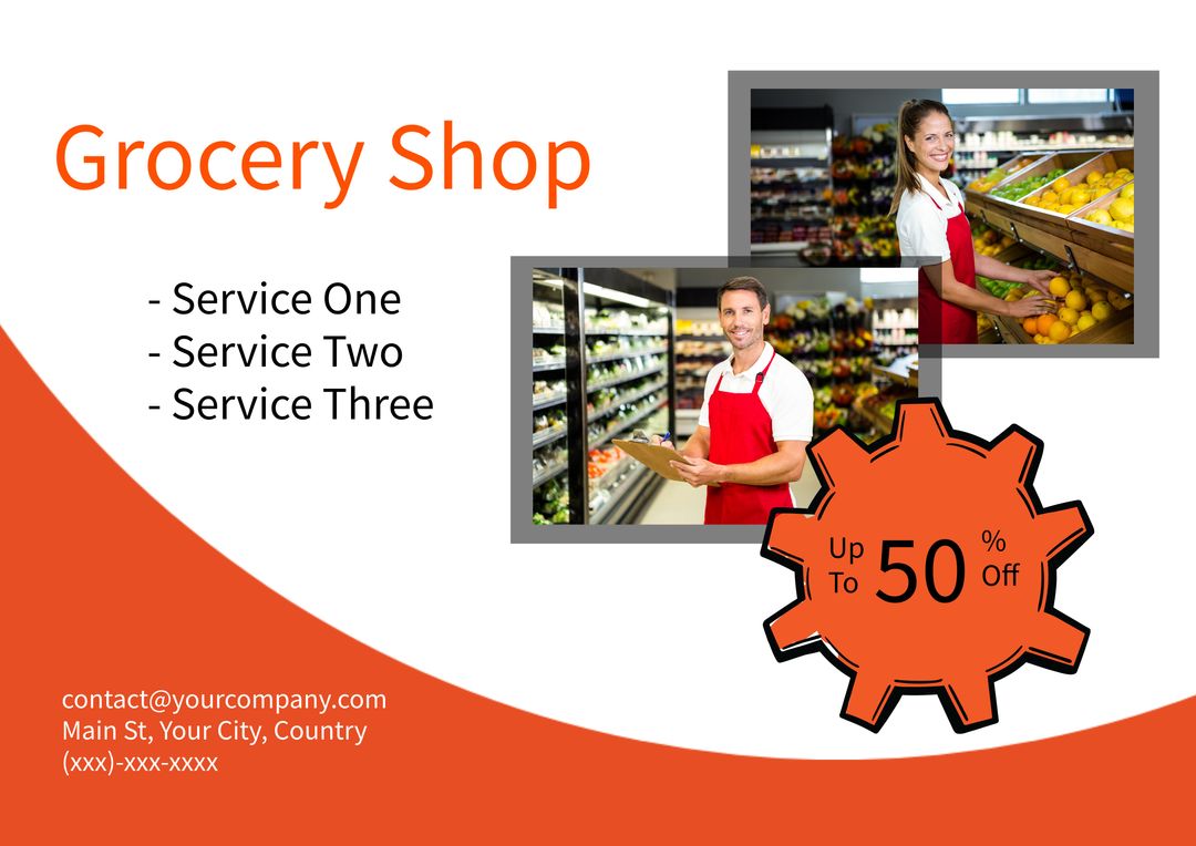 Grocery Shop Sale Promo with Discounts and Services Mention - Download Free Stock Templates Pikwizard.com