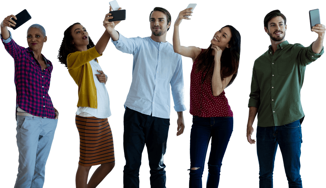 Transparent Diverse Group Capturing Moments With Selfie