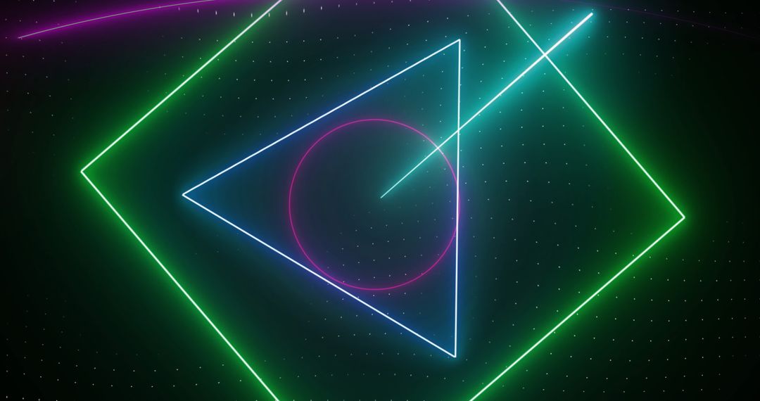 Futuristic Neon Geometric Shapes on Digital Grid Interface