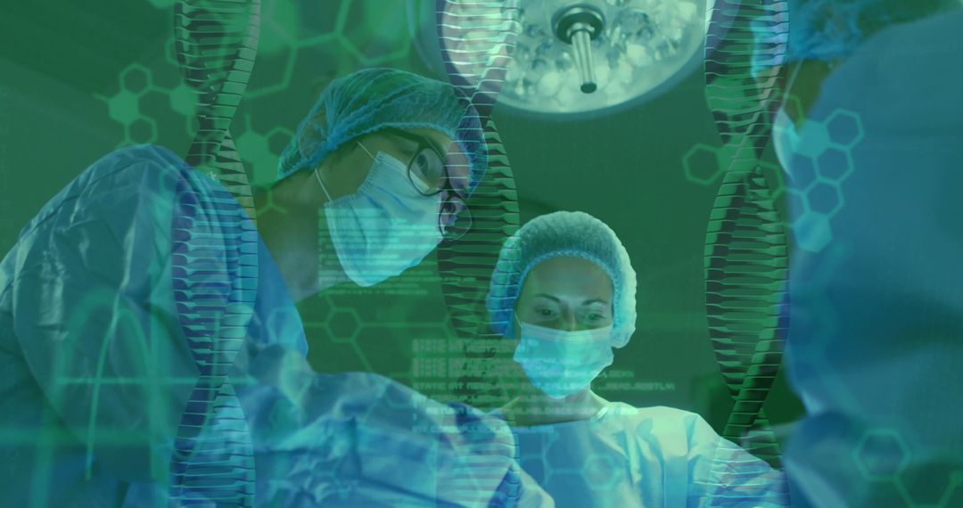 Futuristic Medical Technology Surrounding Surgeons in Operating Room