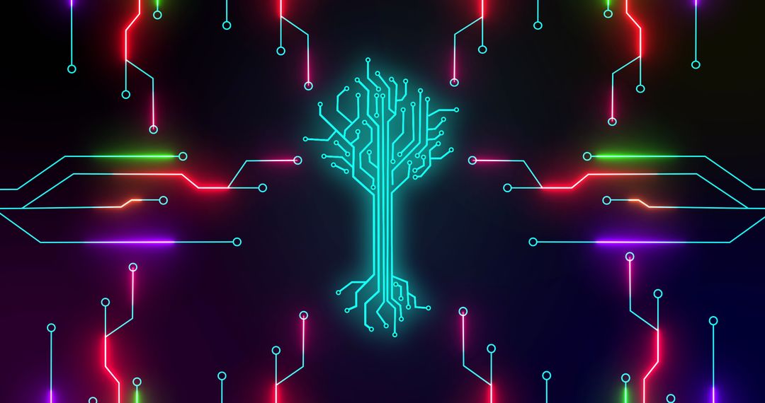 Digital Tree of Circuits on Neon Colored Background