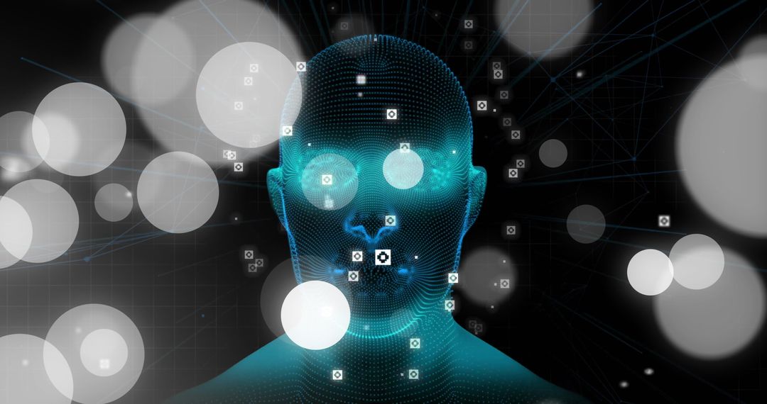 Futuristic Digital Head with Glowing Data Connections