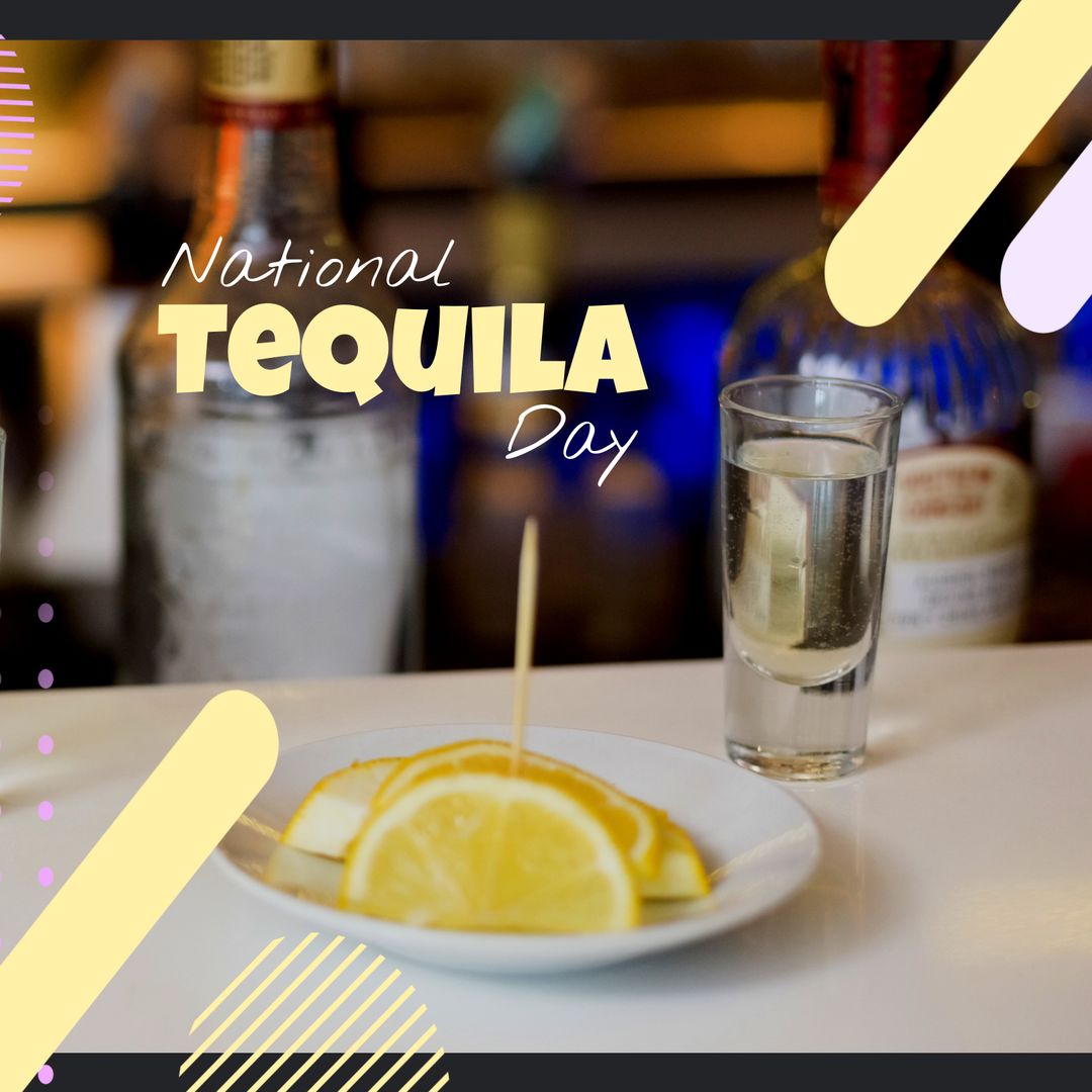 Celebrating National Tequila Day with Lemons and Shots at Bar Counter - Download Free Stock Templates Pikwizard.com