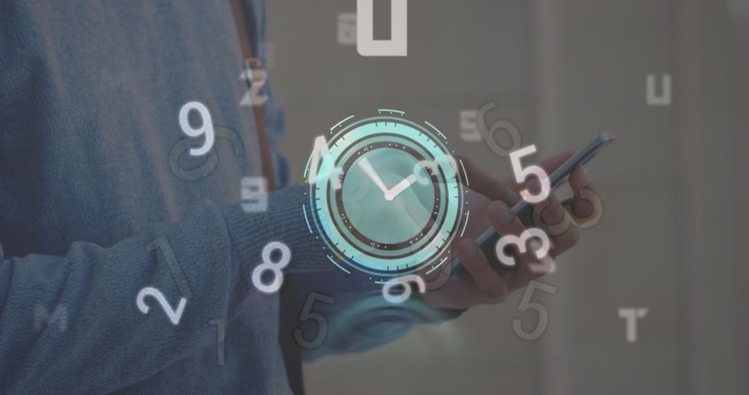 Conceptual Overlay of Clock and Numbers on Man Using Smartphone