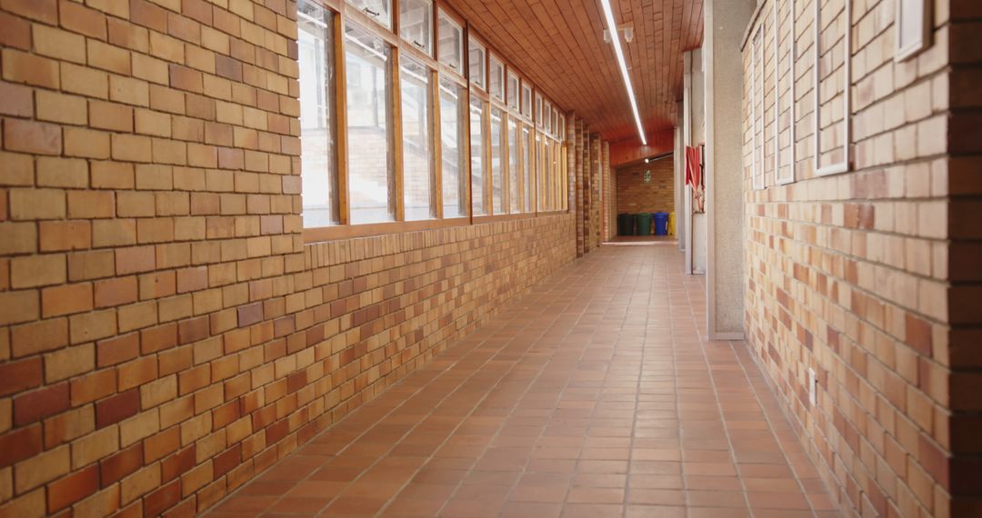 Brick Corridor with Windows Leading to Institutional Space