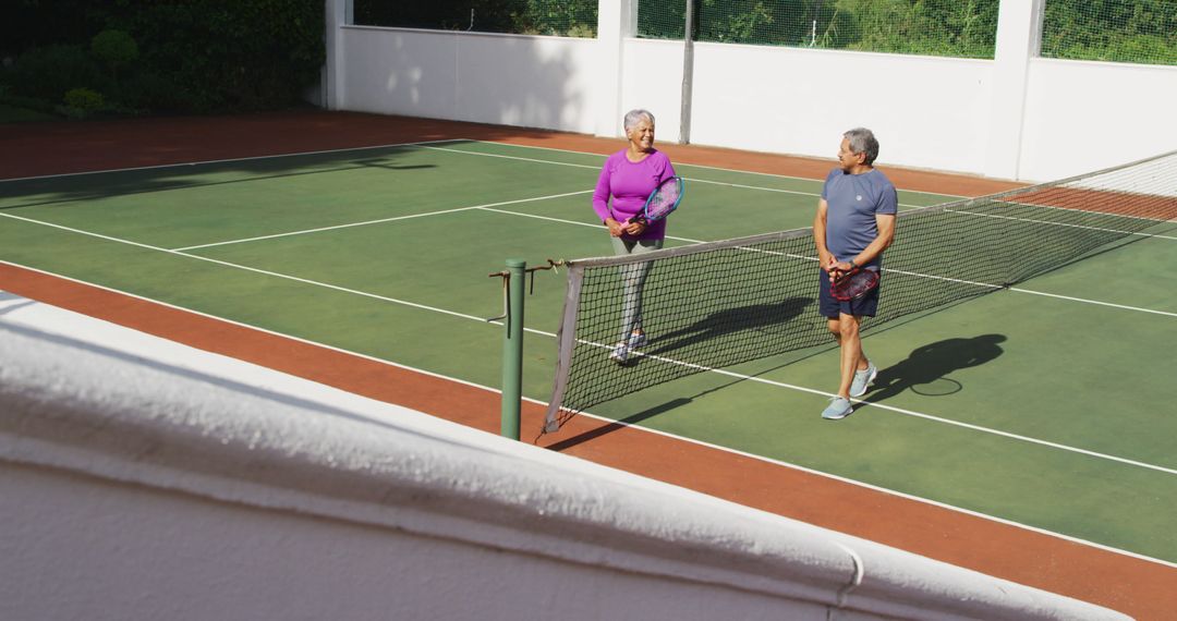 Joyful Senior Couple Celebrating Tennis Match Success on Court - Free Images, Stock Photos and Pictures on Pikwizard.com