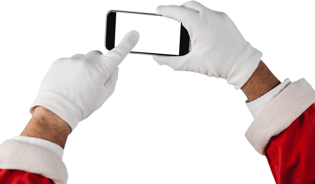 Santa Claus Using Smartphone with Transparent Background