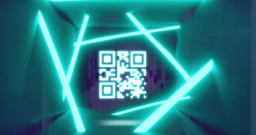 Futuristic Digital Identity with Neon Glowing QR Code in Server Room