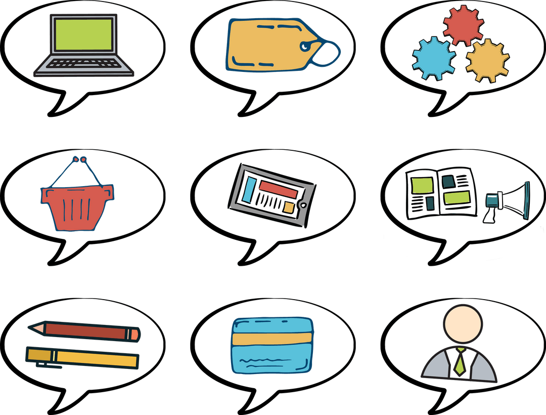 Transparent Business Icons Set with Speech Bubble