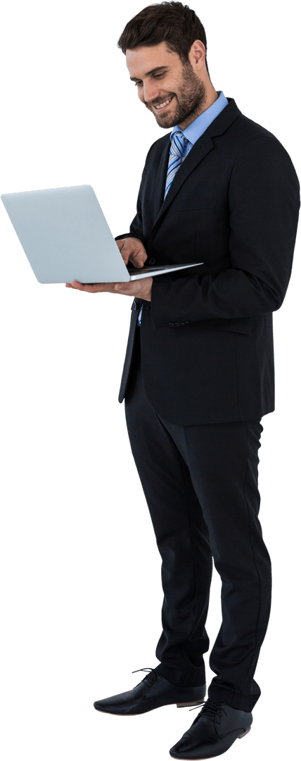 Transparent Businessman Using Laptop Isolated Background