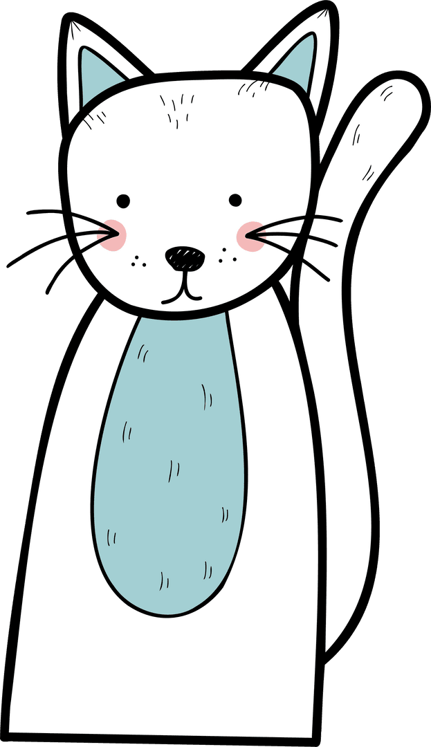 Adorable Cartoon Cat with Pastel Blue Belly on Transparent