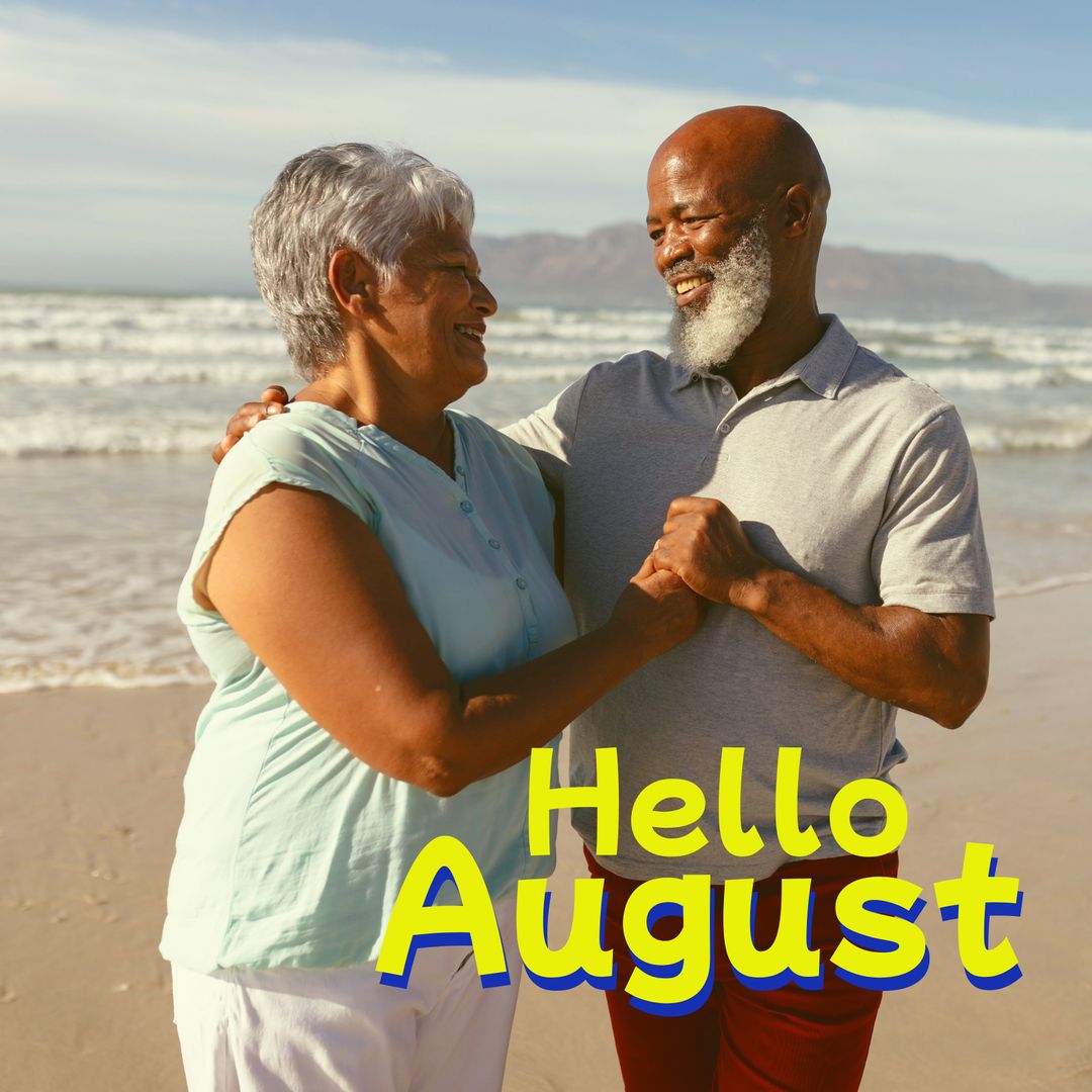 Happy Senior Couple Enjoying Beach in August