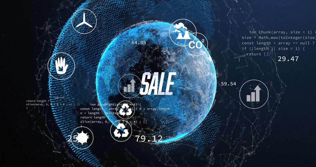 Digital Globe with Eco Icons and Data Elements
