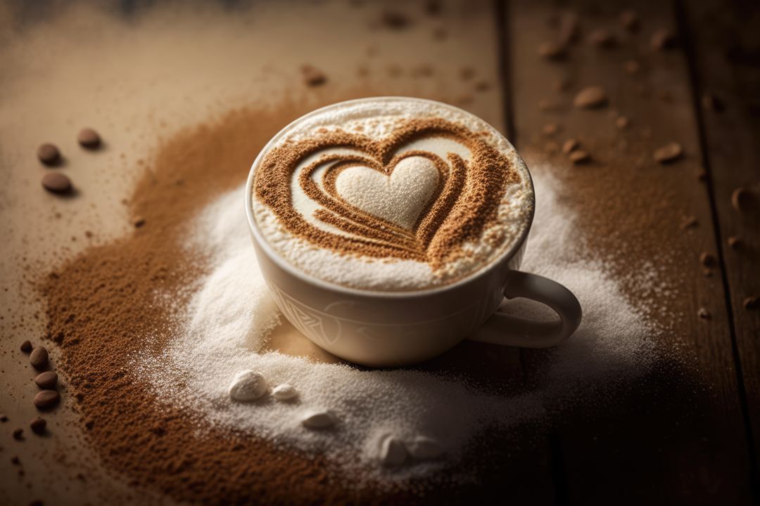 Cappuccino with Heart-Shaped Foam Art on Wooden Table - Free Images, Stock Photos and Pictures on Pikwizard.com
