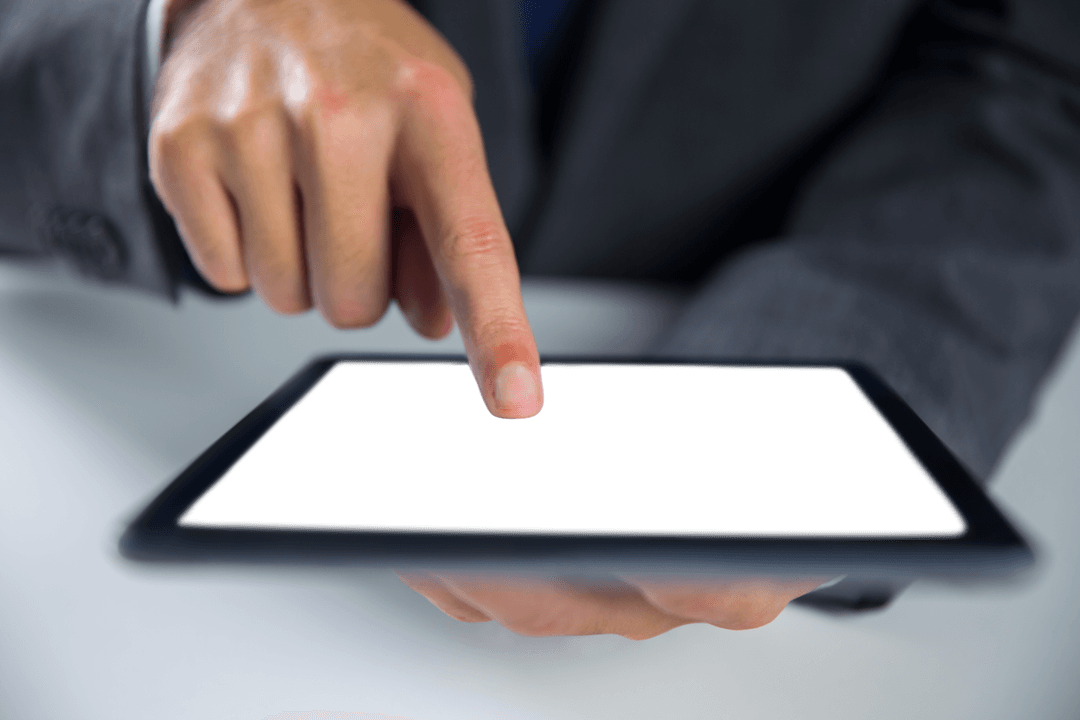 Businessman Engaging with Transparent Tablet Screen