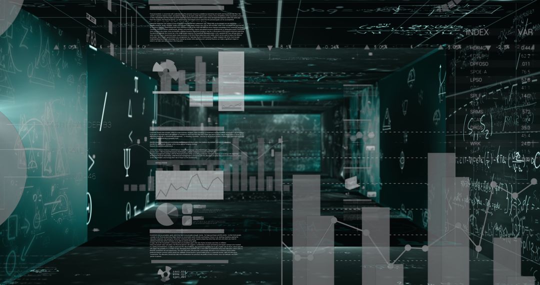 Mathematical Equations and Data Analysis in Futuristic Technology Concept