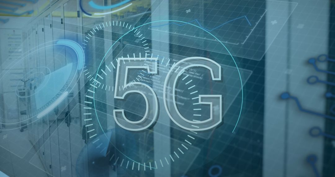 Futuristic 5G Technology Concept with Servers and Data Processing