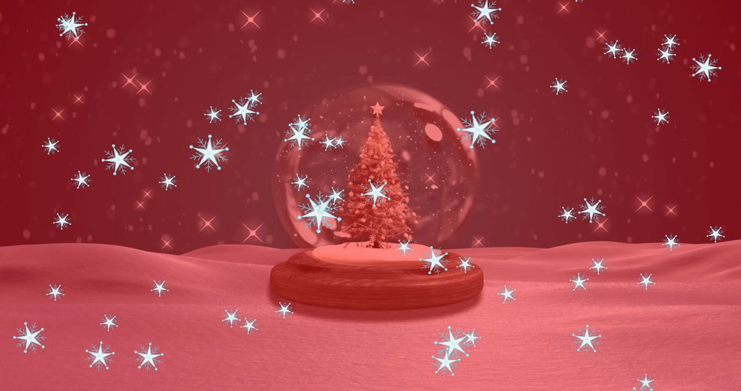 Christmas Snow Globe with Tree and Falling Snowflakes in Red Winter Scenery - Free Images, Stock Photos and Pictures on Pikwizard.com