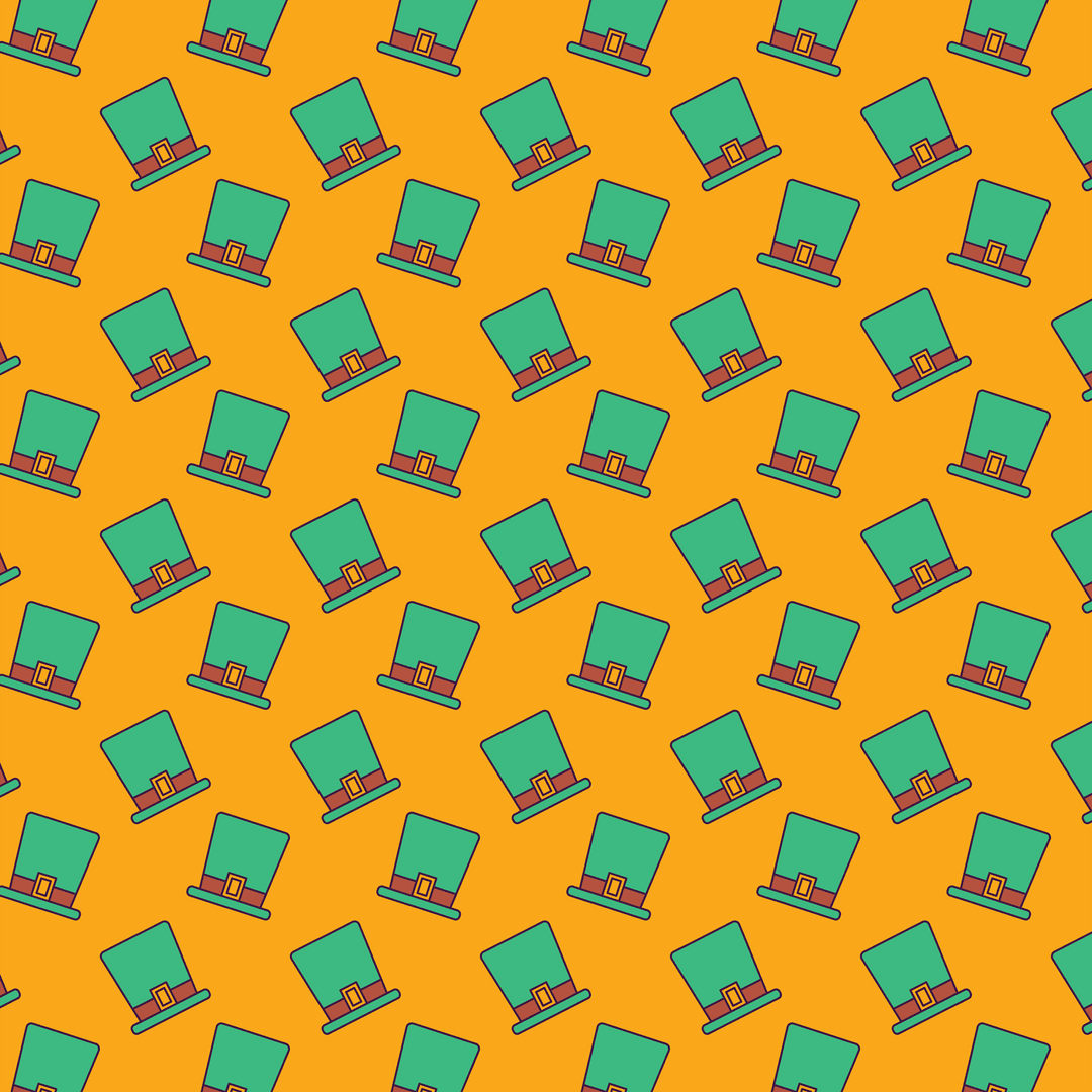 Seamless Transparent Pattern of St. Patrick's Day Hats on Orange Background