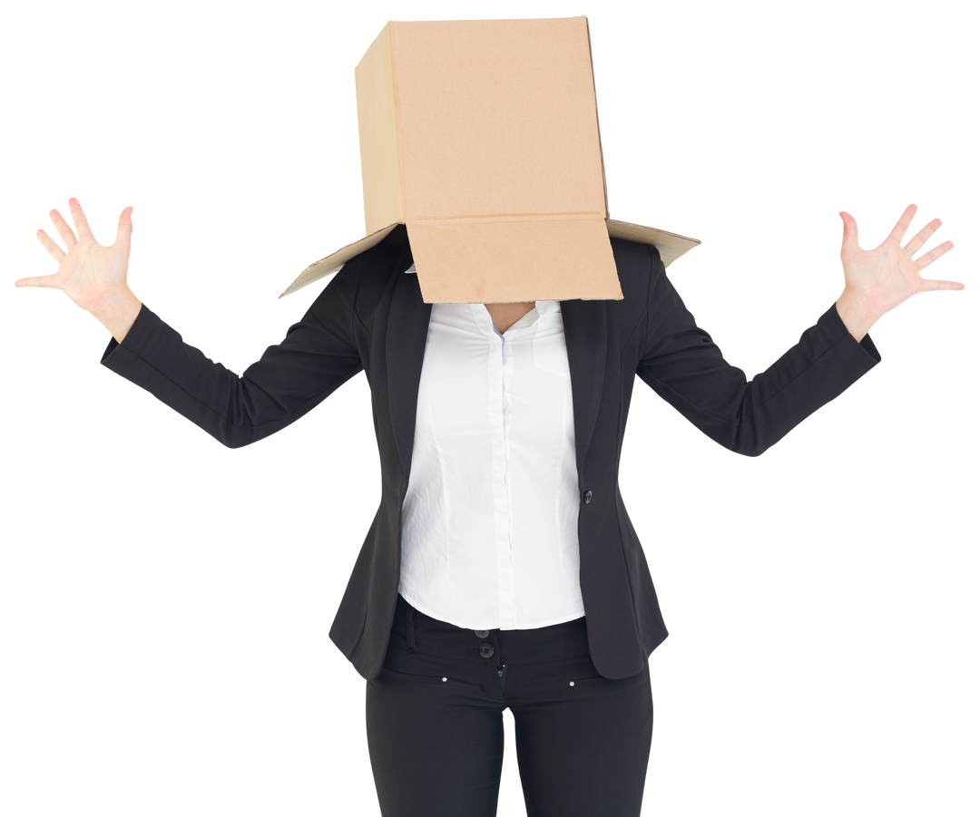 Transparent Businesswoman with Cardboard Box on Head - Download Free Stock Images Pikwizard.com