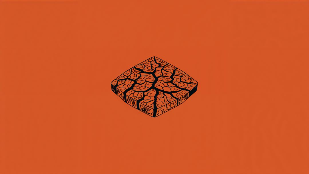 Square Cracked Earth Tile on Orange Background Design