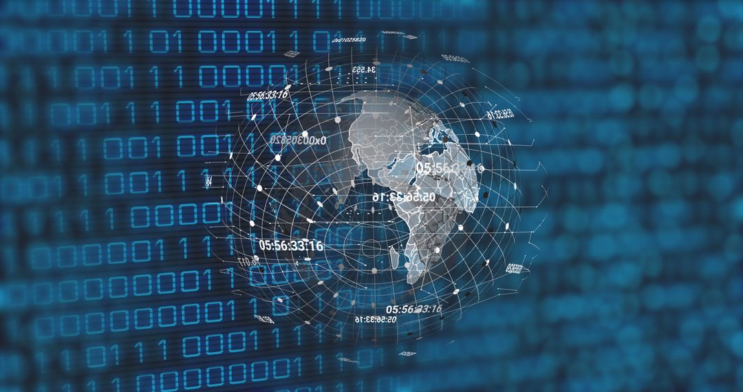 Futuristic Digital Globe with Binary Code Overlay