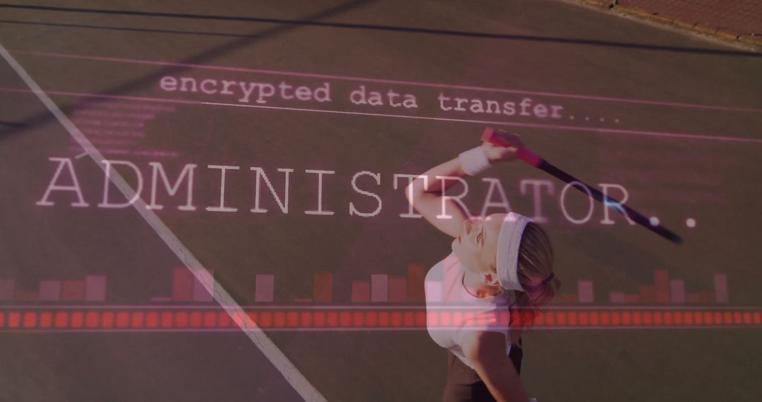 Tennis Player Serving with Encrypted Data Overlay
