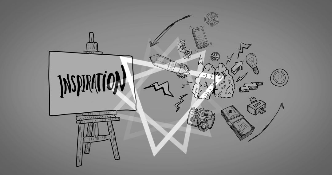 Creativity Explosion around Inspiration Canvas on Easel