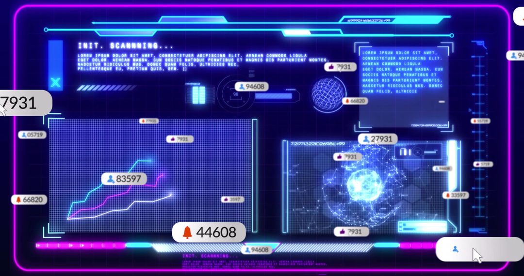 Futuristic Digital Data Display Screen with Global Connectivity