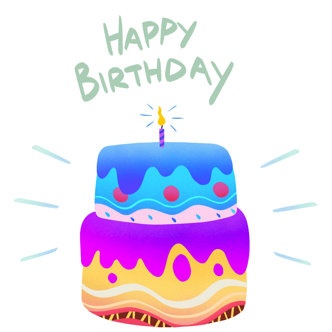 Colorful Two-Tier Birthday Cake on Transparent Background