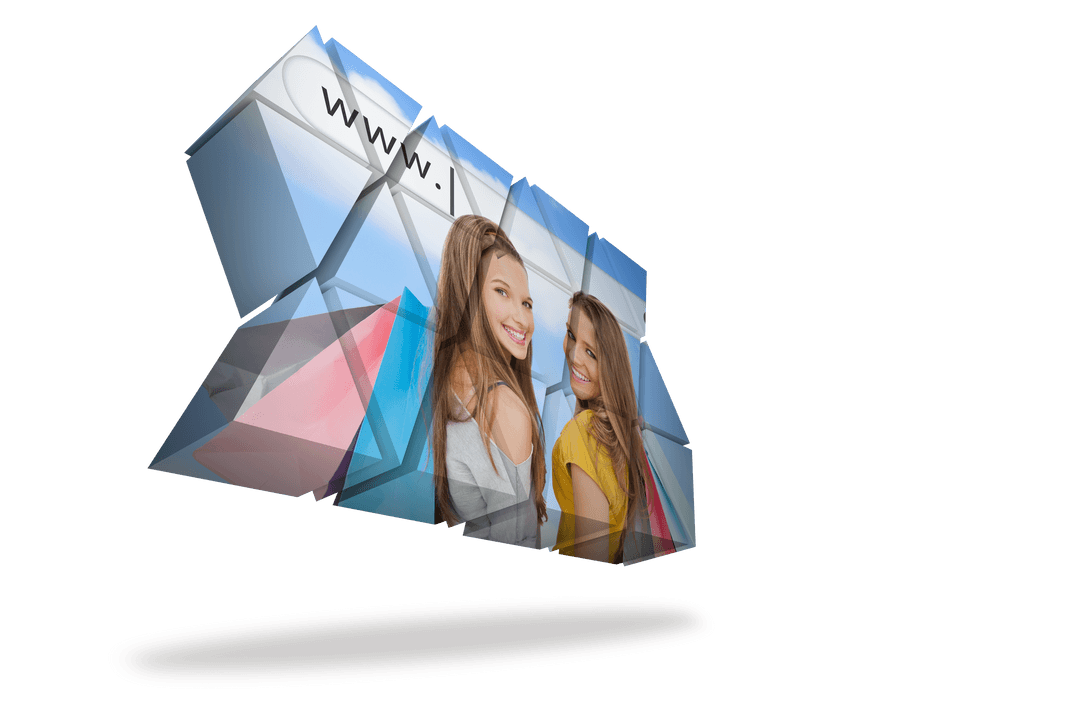 Abstract Transparent Screen with Smiling Girls and Shopping Bags