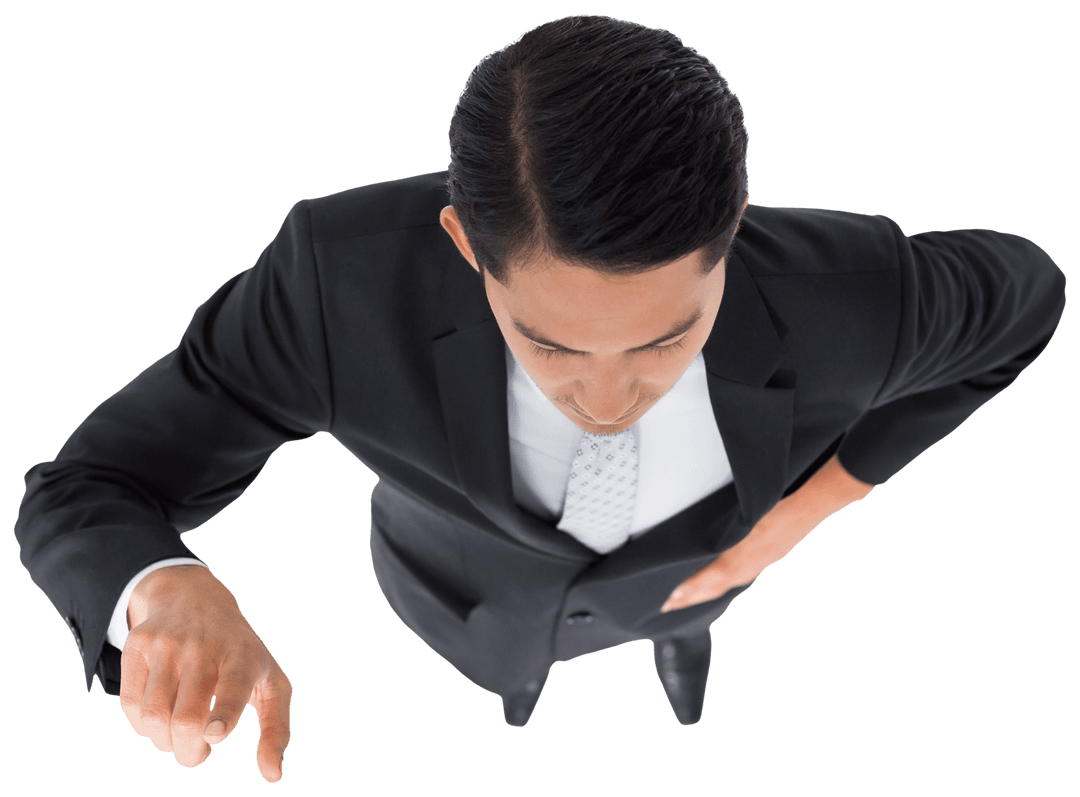 Businessman Engaging with Virtual Technology on Transparent Background