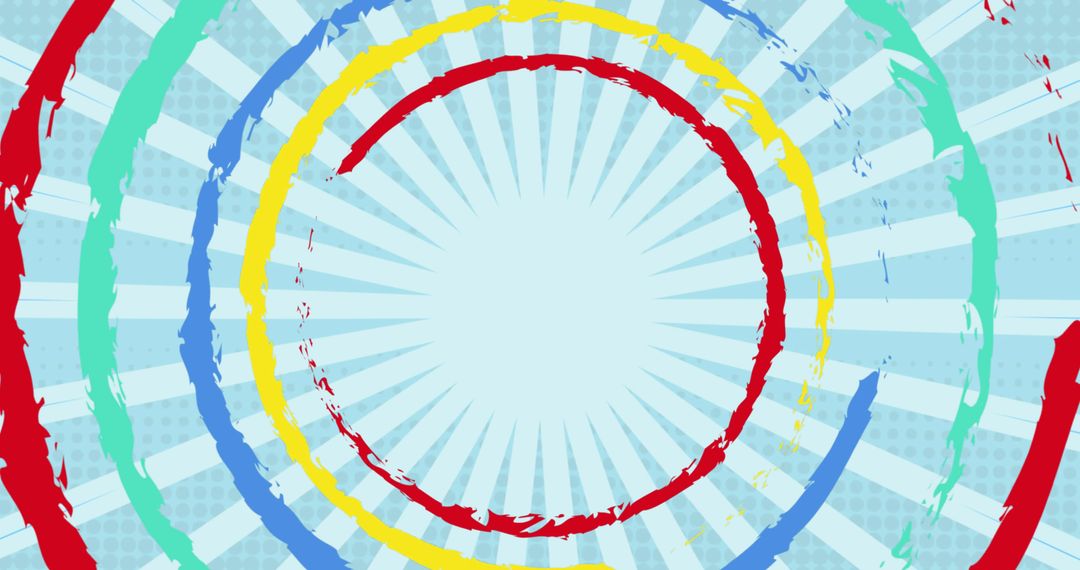 Abstract Multicolored Circles and Blue Stripes Art