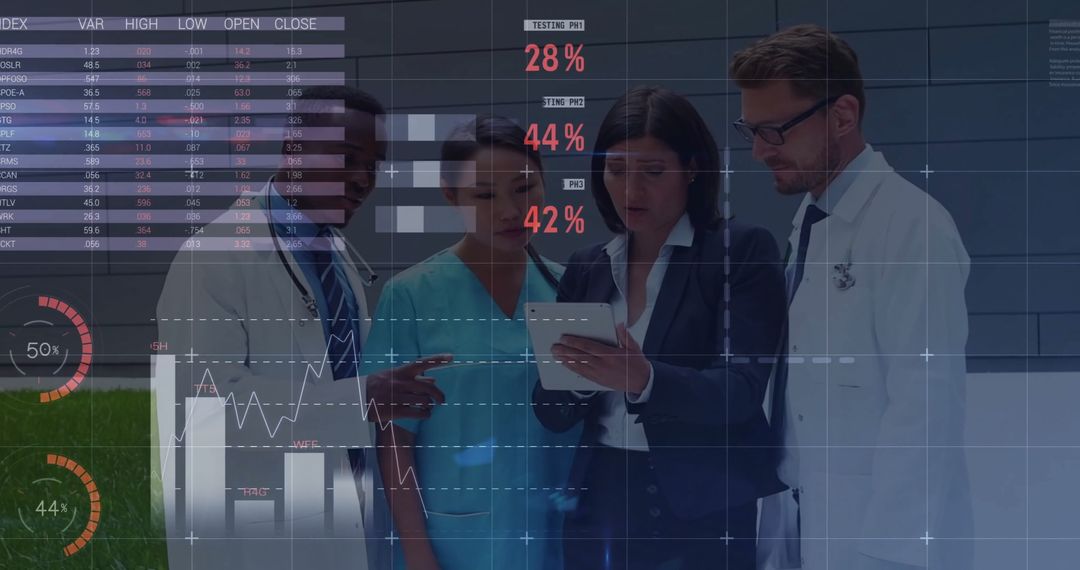 Diverse Medical Team Analyzing Data Digitally