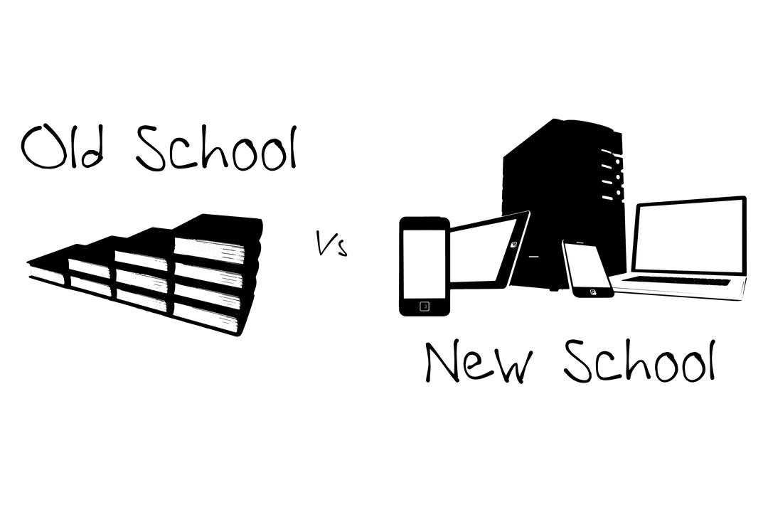 Old School vs New School Text Illustration on Transparent Background