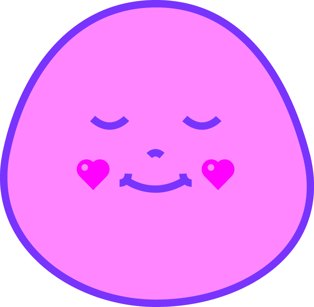Pink Blob Smiling Emoticon with Heart Cheeks on Transparent Background