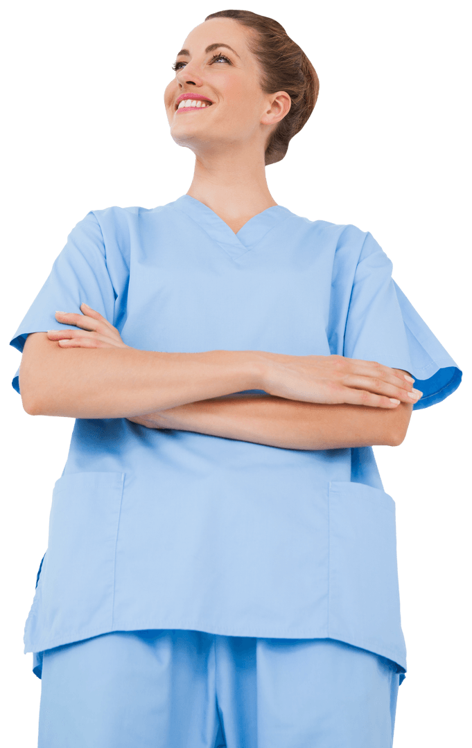 Confident Nurse in Scrubs with Arms Crossed on Transparent Background