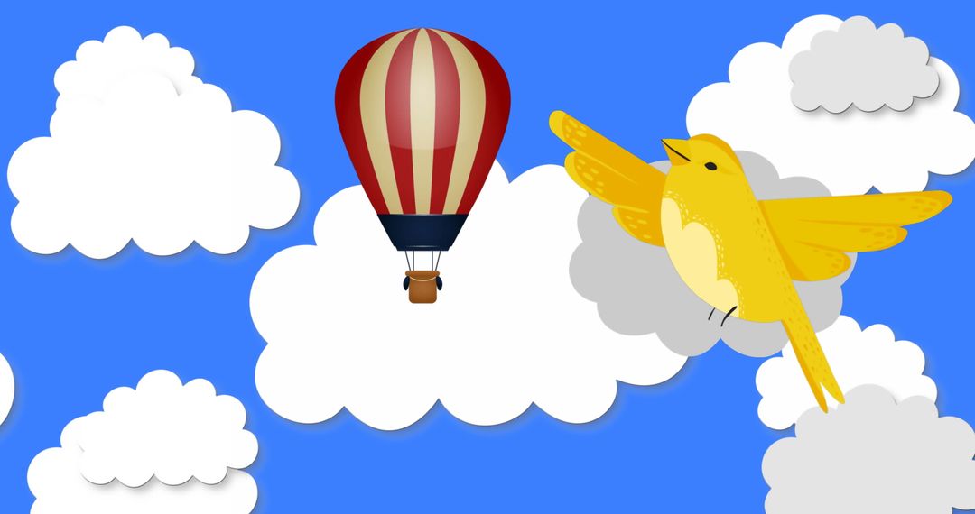 Bird and Hot Air Balloon Flying in Cloudy Sky Illustration - Free Images, Stock Photos and Pictures on Pikwizard.com