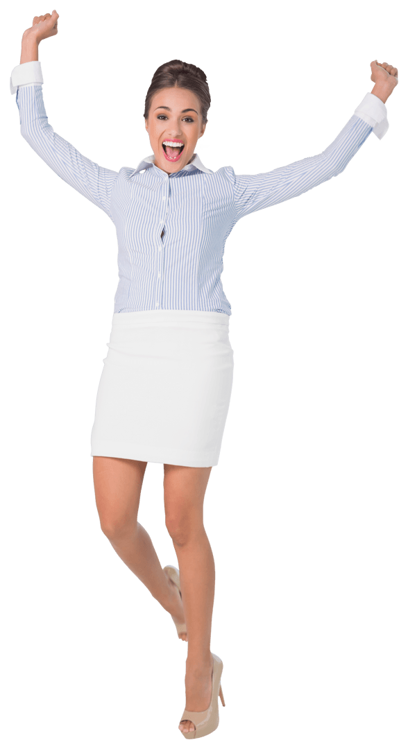 Excited Businesswoman Jumping and Cheering with Joy Transparent Background