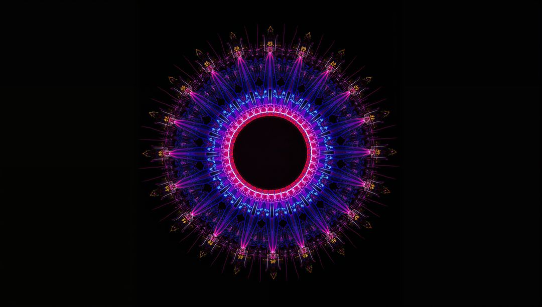 Vibrant Fractal with Glowing Neon Concentric Patterns