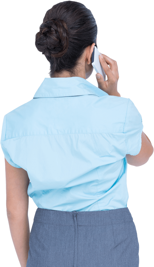 Transparent Businesswoman Communicating on Mobile Device Back View